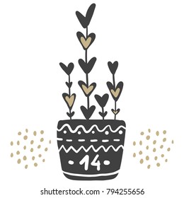 Vector greeting cards on Valentine's Day. Flowers, hearts, love. Doodle illustrations. Cute design. Hand drawn art.