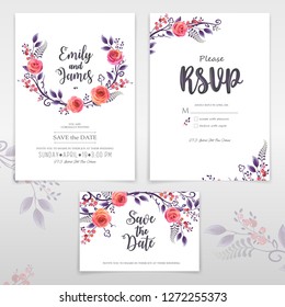 Vector greeting cards with roses and berries, can be used as invitation card for wedding, birthday and other holiday, easy to make other patterns and sets