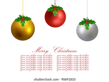 vector greeting Christmas card with balls and holly