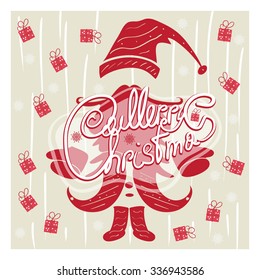Vector Greeting Christmas card with Santa Claus and gifts