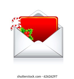 Vector greeting Christmas envelope with with holly and candy cane.