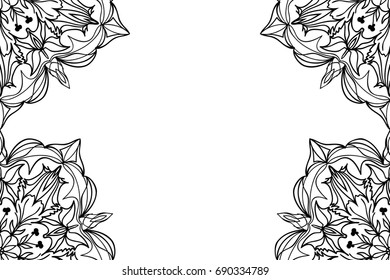 Vector greeting with decor floral ornament. Black and White color. For greeting card, invitation design