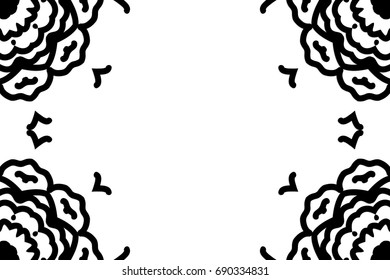 Vector greeting with decor floral ornament. Black and White color. For greeting card, invitation design