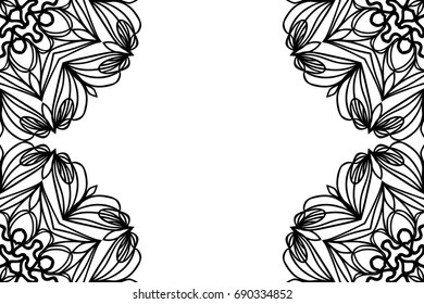 Vector greeting with decor floral ornament. Black and White color. For greeting card, invitation design