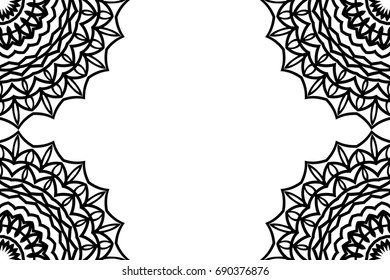 Vector greeting with decor floral ornament. Black and White color. For greeting card, invitation design