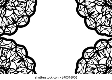 Vector greeting with decor floral ornament. Black and White color. For greeting card, invitation design