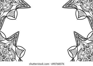 Vector greeting with decor floral ornament. Black and White colors. For greeting card, invitation design