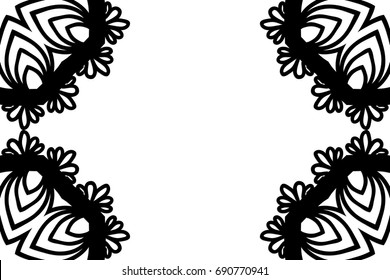 Vector greeting with decor floral ornament. Black and White colors. For greeting card, invitation design