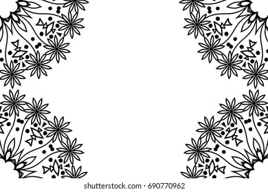 Vector greeting with decor floral ornament. Black and White colors. For greeting card, invitation design