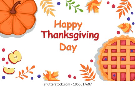 Vector greeting design in flat style for Thanksgiving Day.