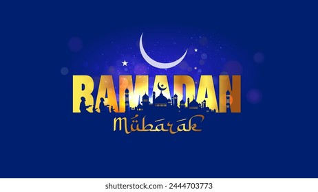 Vector greeting of Eid Ramadan mubarak kareem. Typography with Islamic tradition festival celebration background.