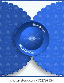 Vector greeting envelope with snowflakes patten and blue round label for Merry Christmas holiday.