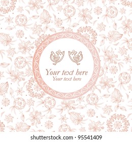 Vector greeting frame with pair of birds