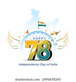 Vector Greeting for happy independence day of India. 78th freedom anniversary celebration.