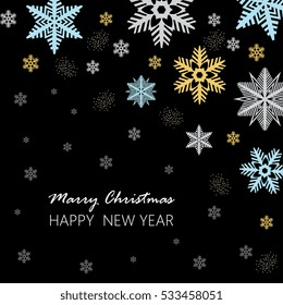 Vector greeting illustration with  snowflake. Christmas and New Year Typographical .