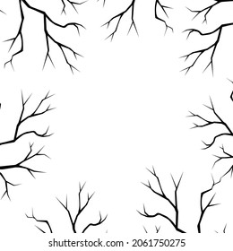 Vector greeting or invitation card design with black silhouettes of bare trees on a white background.