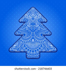 Vector greeting or invitation card with xmas tree.