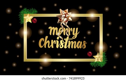 
Vector greeting letters and illustrations Happy christmas day in a frame of golden light on a black background