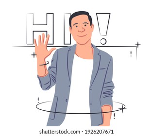 Vector greeting man in shadow of sharp lines style