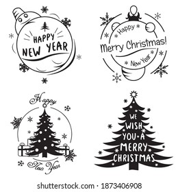 Vector greeting print Christmas tree we wish you Merry Christmas and Happy New Year