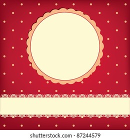 Vector greeting retro background with frame and polka dots. Invitation card