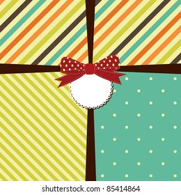 Vector greeting retro background with stripes and polka dots.