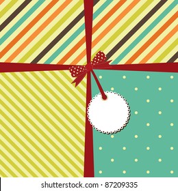 Vector greeting retro background with stripes and polka dots.