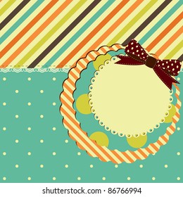 Vector greeting retro card with bow. Space for your text or picture.