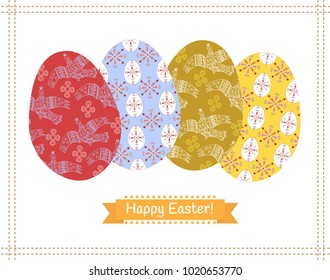 vector greeting set of easter eggs with various ornaments
