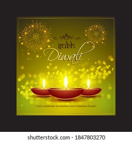 Vector greeting of Subh Diwali, means happy Diwali, Dipawali, Indian festival of lights, danglers, diya, oil lamp and lotus on beautiful pattern, holiday wishes poster.
