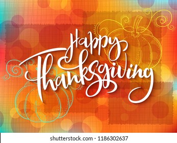 Vector greeting thanksgiving banner with hand lettering label - happy thanksgiving - with doddle pumpkin.