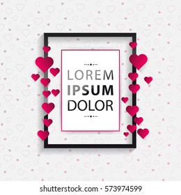 Vector greeting Valentine`s Day card with black frame