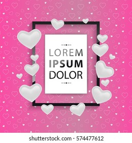 Vector greeting Valentine`s Day card with black frame 
