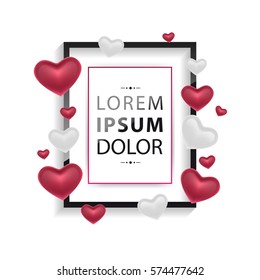 Vector greeting Valentine`s Day card with black frame 