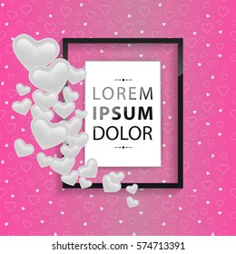 Vector greeting Valentine's Day card with black frame on pink background
