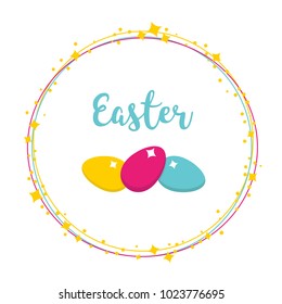 Vector greeting wreath with the great feast of Easter. Happy Easter text and color easter eggs. vector illustration isolated from background 