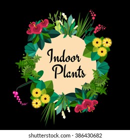 Vector greeting wreath made of green plants and  natural flowers isolated home decorative element, summer wedding card botanical exotic invitation