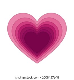 Vector greetings card design with 3d realistic paper cut heart. Papercut style card with pink layered heart. Perfect for valentines day, wedding invitation, websites or social media