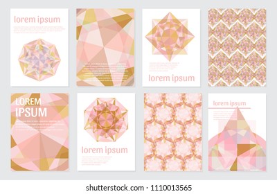 Vector greetings cards with pink diamonds. Gems backgrounds with text.
