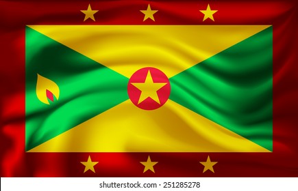 Vector Grenada flag, three dimensional render, satin texture