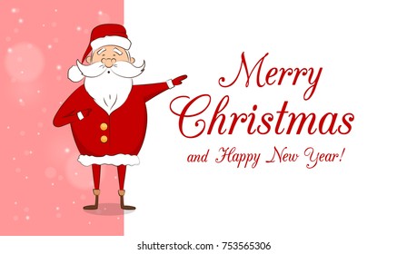 Vector greting card. Santa Claus with text Merry Christmas