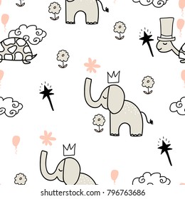 Vector grey animals seamless pattern for kids