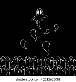 Vector. El contraste gris, negro y blanco es un patrón sin fisuras. Asombroso y malvado fondo de Halloween. Hitos dibujados a mano al estilo de las caricaturas. Papel de pared repetitivo, boceto. Diseño de envoltura de regalo, papel de regalo.