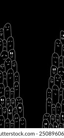 Vector. Grey, black and white contrast pattern. Halloween background. Hand-drawn ghosts in cartoon style. Sketch. Design for greeting cards, posters, banners, covers, blogging and promotional items.