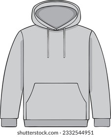 Vector grey blank men's hoodie in front view