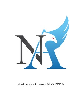 Vector Grey Blue Eagle Initial N A Logo