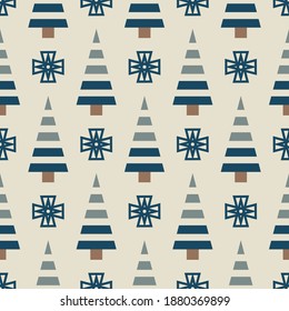 Vector grey bows Christmas trees seamless pattern