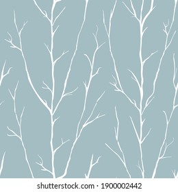 Vector Grey Branches Trees White Seamless Pattern