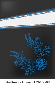 Vector grey brochure cover design with blue embroidery pattern