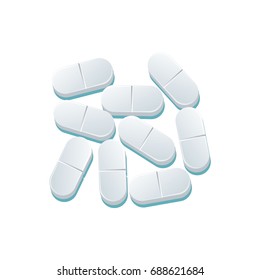 Vector grey capsules flat cartoon illustration isolated on a white background. Cold and flu treatment concept, medicine and drugs. Cartoon illness therapy tools